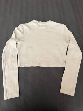 White Long Sleeve Cropped Top - XS